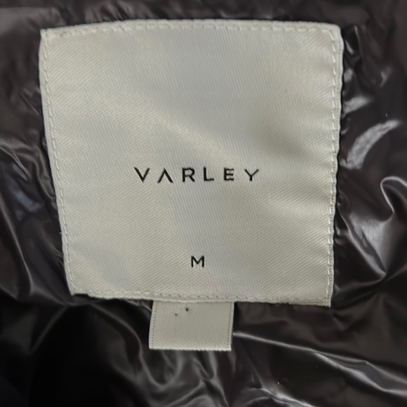 Varley Mayten Knit Puffer Jacket Black Mock Neck Zipper Ribbed Long Coat Medium - Picture 15 of 16